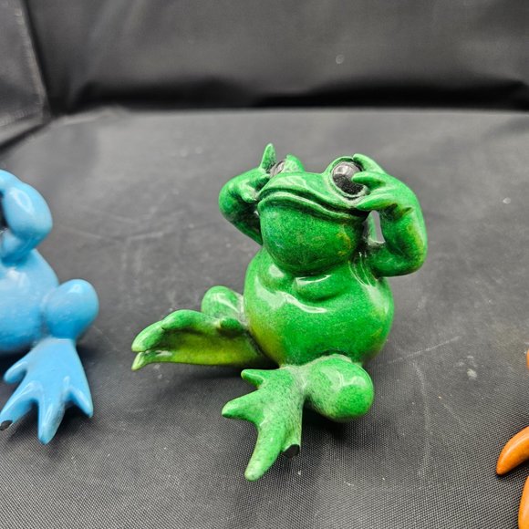 Kittys Critters See Hear Speak No Evil Frogs Blue Green Orange 2001 Set of 3 - Picture 4 of 12